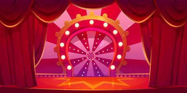 Cartoon Zirkus Bühne Vektor Hintergrund Karnevalsarena Mit Rotem Vintage Theatervorhang — Stockvektor