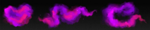 神奇的紫色粉末和烟云矢量效果 透明背景下的蒸汽爆炸 雾气与灰尘纹理图解收集 紫罗兰混入心雾流隔离 — 图库矢量图片