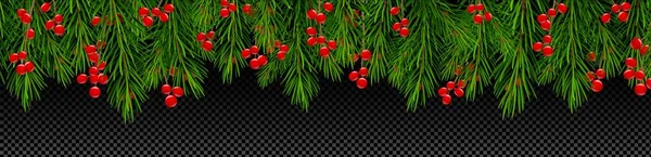 American Holly Pine Tree Vector Border Decor Isolated Christmas Holiday — Stock Vector