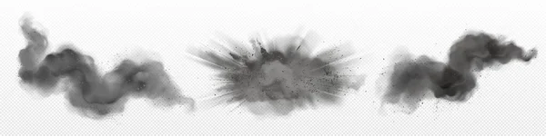 Grijze Poeder Explosie Transparante Achtergrond Geïsoleerde Vector Rook Wolk Splash — Stockvector