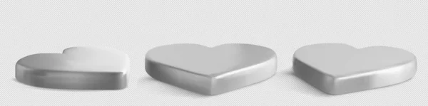 3Dプラットフォーム バレンタインデーや母の日のためのディスプレイ製品のための心臓形状の表彰台 空の銀のステージ 透明な背景に隔離された台座 ベクトル現実的なイラスト — ストックベクタ