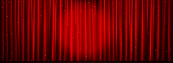 Rode Theater Gordijn Achtergrond Met Schijnwerpers Licht Luxe Gesloten Fluwelen — Stockvector