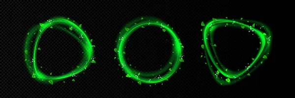 Zöld Fény Hatás Kör Keret Levél Neon Vektor Készlet Friss — Stock Vector