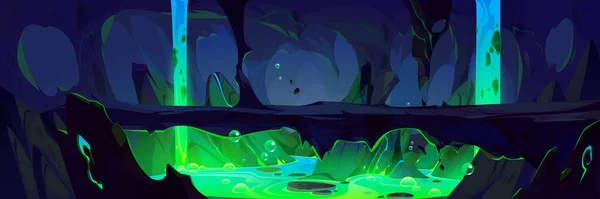 Dark Toxic Cave Cartoon Game Background Fantasy Underground Landscape Mountain — Stock Vector