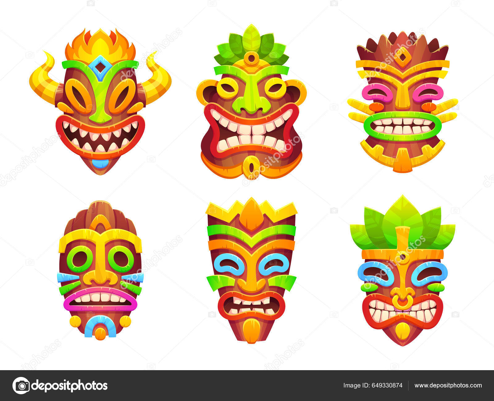 Máscaras Tiki Tótem Tribal Hawaiano Rostros Estatuas Dioses Africanos  Polinesios Vector de stock #649330874 de ©klyaksun, image size:1600x1300