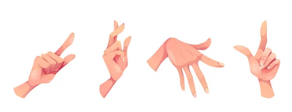 Zeichentrickfilm Frau Handgesten Illustrationsset Vereinzelte Sammlung Menschlicher Fingerzeichen Auf Weißem — Stockvektor