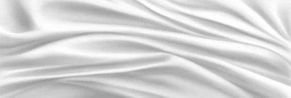 現実的な抽象的な白い絹の背景 滑らかなドレープ加工面を持つサテン生地の質感のベクトルイラスト 波のパターンを持つ柔らかい寝具材料 豪華なベッドシーツの上の眺め 上品な織物 — ストックベクタ
