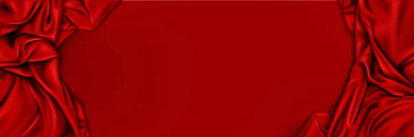 現実的な抽象的な赤い絹の背景 サテン生地フレームとバナーテンプレートのベクトルイラスト 滑らかなドレープレイヤード表面 バレンタインデーの販売 割引発表 ロマンチックな寝具材 — ストックベクタ