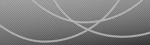 透明な背景に隔離された現実的な銀の鎖 薄いプラチナ金属リンクとネックレスのベクトルイラスト ヴィンテージファッションアクセサリー ジュエリー販売バナーデザイン要素 — ストックベクタ