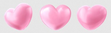 Şeffaf arka planda izole edilmiş kalp şeklindeki balonlar. Romantik Sevgililer Günü partisi için pembe dekor unsurlarının vektör çizimi. İyilik sembolü, şefkat.