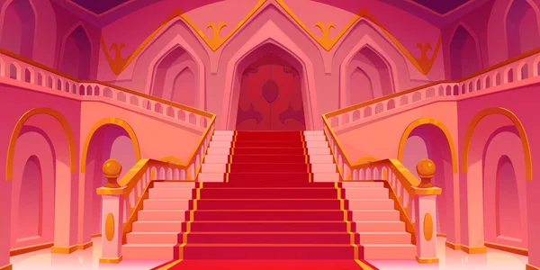 Medieval Castle Royal Hall Interior Stairs Cartoon Background Fairy Ballroom — Stock Vector