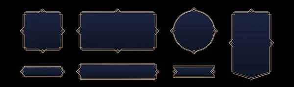 一套现实的老式阿凡达框架和游戏按钮隔离在黑色背景 用于Rpg接口设计的艺术装饰样式边框的向量说明 正方形 圆形皇家标志 — 图库矢量图片