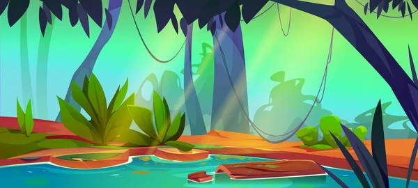 Sumpf Dschungel Wald Cartoon Vektor Spiel Hintergrund Tropische Szene Mit — Stockvektor