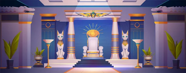 Zabytkowe Egipskie Wnętrze Sali Tronowej Wektor Ilustracji Starożytnego Pałacu Krzesłem — Wektor stockowy
