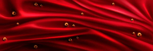 赤いドレープシルク生地高級背景 スカーレット抽象サテン布ベクトルテクスチャパターン 滑らかな光沢のあるドレープ素材カーテン エレガントなベルベットの曲線の動き画像現実的な水平方向のデザイン — ストックベクタ