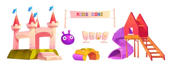 Kinderspielplatz Park Mit Ball Und Kinder Folie Vektor Cartoon Set — Stockvektor