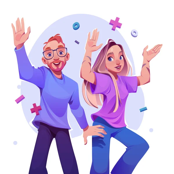 Happy Friend Couple Dance Vector Illustration Cartoon Excited Party Character — Stock Vector