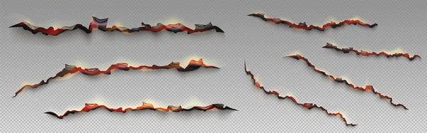 Eld Brända Papperskanter Stommar Med Brinnande Effekt Med Gul Låga — Stock vektor
