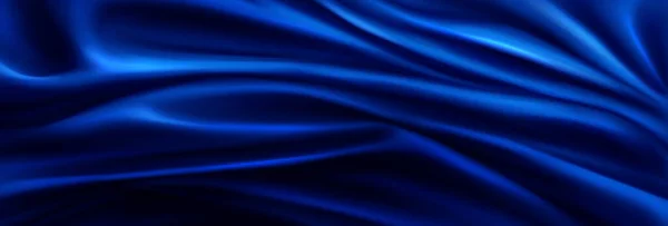 青い絹の生地の質感 波とドレープで滑らかなサテンの布で抽象的な背景 豪華な流れるような繊維の表面 ベクトル現実的なイラスト — ストックベクタ