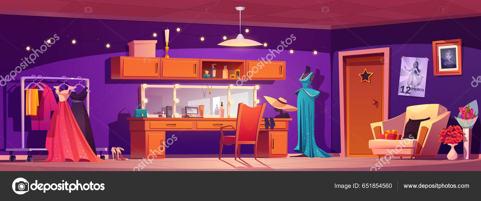 Ruang Rias Untuk Aktor Berpakaian Dengan Cermin Cahaya Belakang