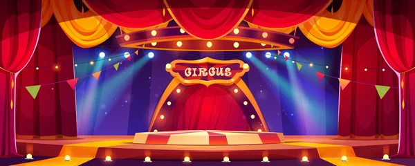 Zirkus Cartoon Bühne Mit Ringvektorhintergrund Karnevalszelt Mit Runder Arena Kulisse — Stockvektor