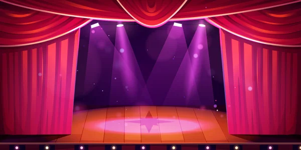 Théâtre Scène Concert Avec Rideau Fond Scène Dessin Animé Projecteur — Image vectorielle