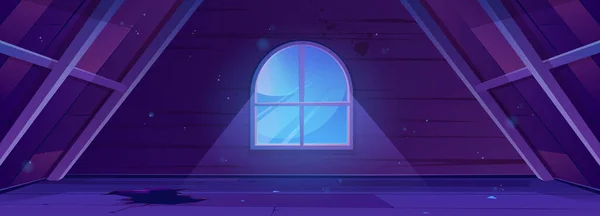 Nacht Verlassen Dachboden Gebrochen Zimmer Innenraum Vektor Hintergrund Cartoon Dunklen — Stockvektor