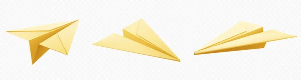 Realista Amarillo Plano Papel Aislado Vector Origami Modelo Avión Icono — Vector de stock