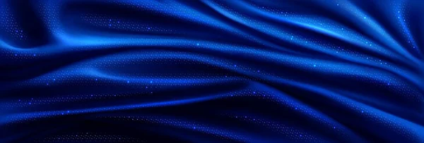 青いドレープシルク生地高級背景 抽象的なサテンの布のベクトルのテクスチャパターン 滑らかな光沢のあるドレープ素材カーテン エレガントなベルベットの曲線の動き画像現実的な水平方向のデザイン — ストックベクタ