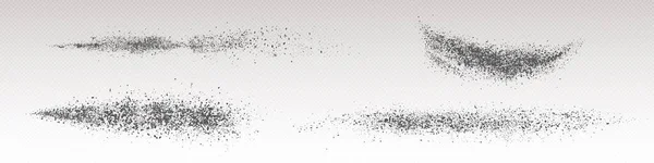 Realistic Set Black Powder Splashes Isolated Transparent Background Vector Illustration — Stock Vector