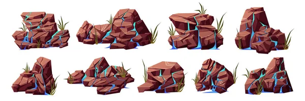 Conjunto Desenhos Animados Fluxos Água Superfície Pedra Rachada Ilustração Vetorial —  Vetores de Stock