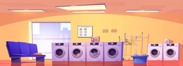 Endüstriyel Temiz Çamaşır Odası Servis Karikatür Geçmişi Otelin Içinde Çamaşır — Stok Vektör