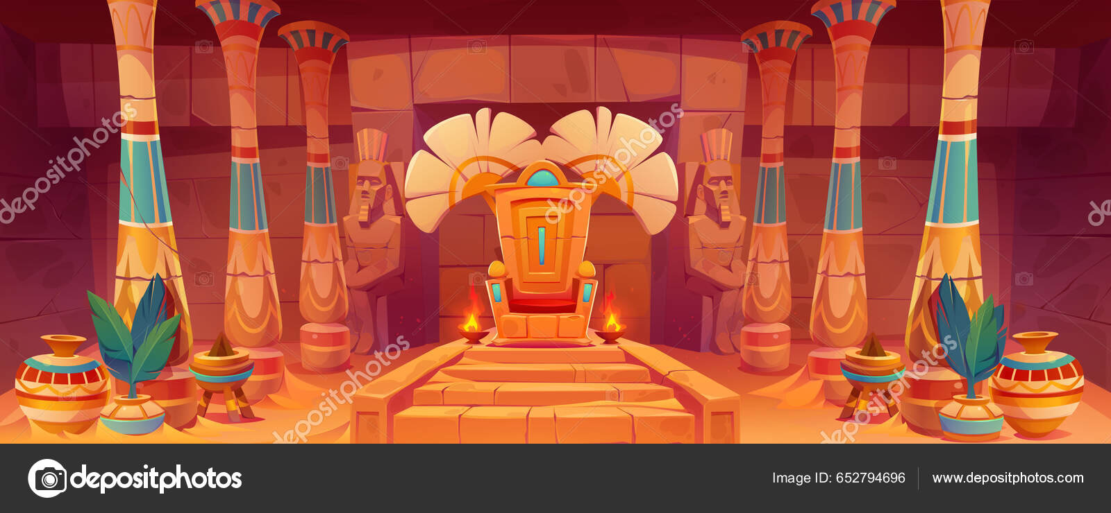 Tronsalen Det Egyptiske Palasset Vektortegnefilm Illustrasjon Den Antikke  Farao Stolen stockvektor © klyaksun #652794696, image size:1600x740