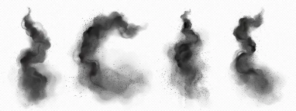 Реалістичний Набір Слідів Чорного Диму Ізольований Прозорому Тлі Векторна Ілюстрація — стоковий вектор