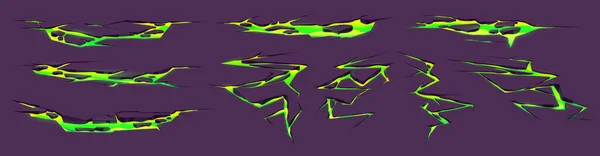 Мультяшний Набір Тріщин Землетрусу Зеленою Токсичною Речовиною Всередині Векторні Ілюстрації — стоковий вектор