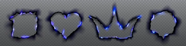 Modrý Rám Díry Korunou Tvarem Srdce Kruhový Čtvercový Plamen Černým — Stockový vektor