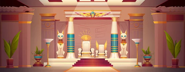 Древний Египетский Фараон Дворце Египетский Храм Фоне Мультфильма Статуей Бога — стоковый вектор