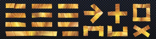 Gyllene Realistiska Silvertejp Isolerade Bitar Vektor Guld Anka Sellotape Pil — Stock vektor