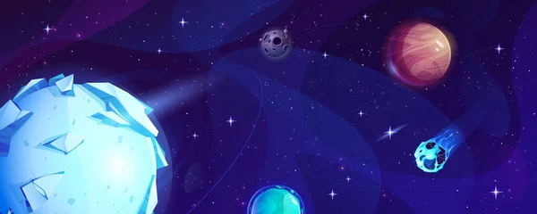Cartoon Weltraum Universum Hintergrund Mit Planeten Galaxie Mit Meteoriten Illustration — Stockvektor