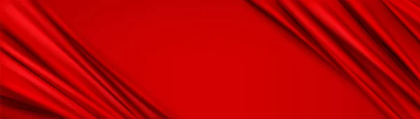 緋色の絹織物の境界線の抽象的な背景 エレガントな豪華な赤いサテンの布の3Dテクスチャ 中央に滑らかなテキスタイルドレープとコピースペースを持つバナーテンプレート ベクトル現実的なイラスト — ストックベクタ
