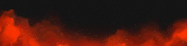 赤い煙雲効果ベクトルの背景 光と粉のイラストと現実的な火災霧の火花 空飛ぶ粒子は地獄スモッグテクスチャオーバーレイイラストで輝きます インフェルノ魔法の力蒸気波 — ストックベクタ