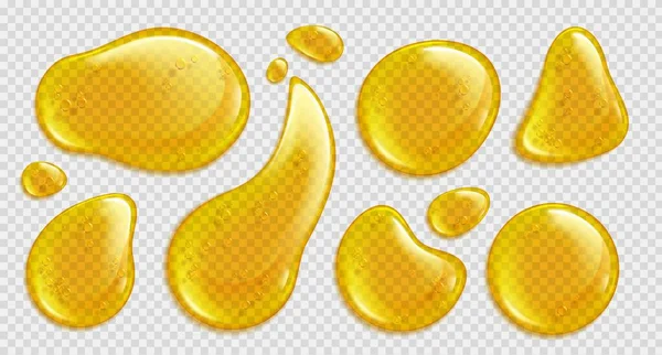 Gouden Honing Gele Arganolie Vector Druppel Ingesteld Geïsoleerde Realistische Gele — Stockvector