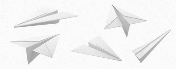 Realistische Set Van Papier Vliegtuigen Geïsoleerd Transparante Achtergrond Vector Illustratie — Stockvector