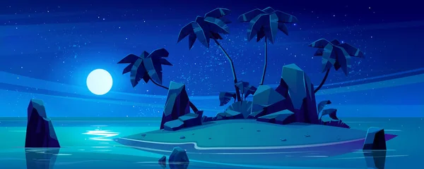 Paysage Vectoriel Inhabité Minuscules Îles Tropicales Nuit Petite Île Sombre — Image vectorielle
