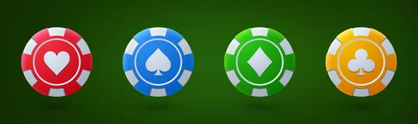 Jetons Poker Jeux Casino Icônes Pièces Jeu Quatre Jetons Avec — Image vectorielle