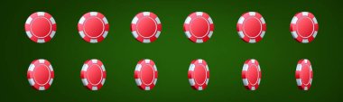3d kırmızı beyaz kumarhane poker kulübü rotasyon vektörü. Gerçekçi izole edilmiş renk yirmibir sembolü. Sıralı dönen element seti ile birlikte. Servet ve risk çevrimiçi eğlence