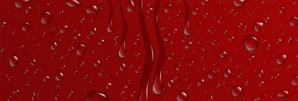 Vector Water Drop Textuur Rood Glas Achtergrond Realistische Dauw Bel — Stockvector