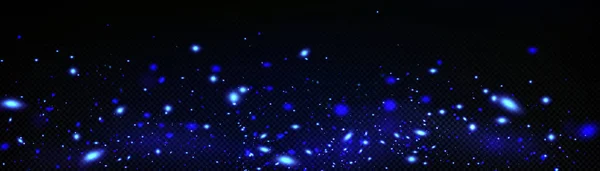 Luciérnagas Azules Brillando Sobre Fondo Transparente Oscuro Ilustración Realista Vectorial — Vector de stock