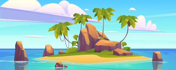 Uninhabited Tropical Island Ocean Vector Cartoon Illustration Piece Land Sandy — Stock Vector