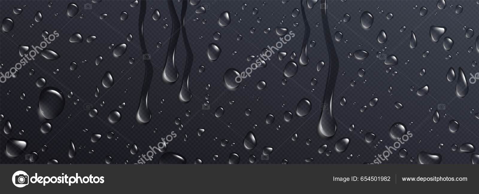 Реалистичные Капли Воды Прозрачной Черной Поверхности Векторная.